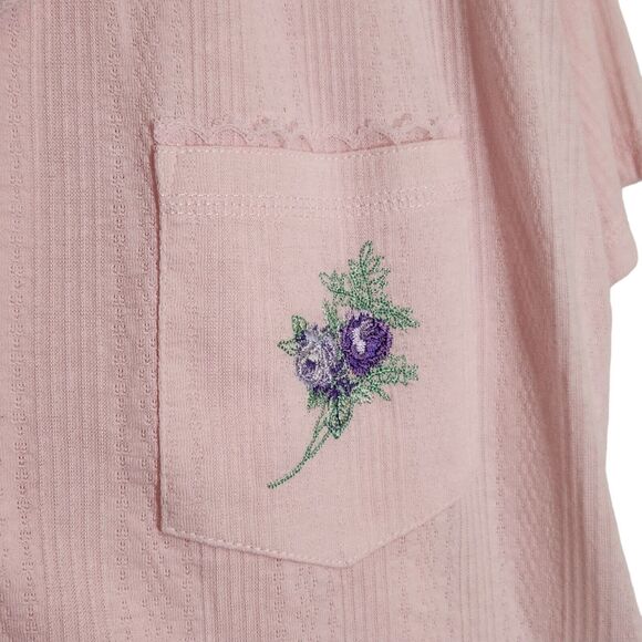 VTG WOMENS XL PAJAMA SET PINK FLORAL EMBROIDERED LACE COTTON GRANNYCORE GRANDMA - Picture 1 of 8
